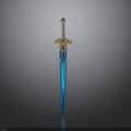 Fantasy Decorative Sword With Blue Blade Golden Hilt And Jewel Accent