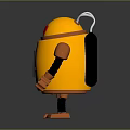 Yellow Robot Sculpture Featuring Red Eyes Number 4 Orange Arms and Legs