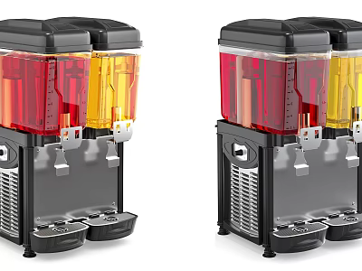 Commercial Beverage Dispensing Equipment With Transparent Double Tanks Red Yellow Liquid And Black Body 3d model