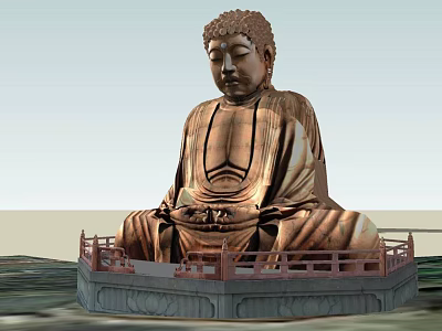 Large Buddha Sculpture Carving With Sitting Posture On Stone Pedestal And Railing 3d model