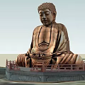 Large Buddha Sculpture Carving With Sitting Posture On Stone Pedestal And Railing