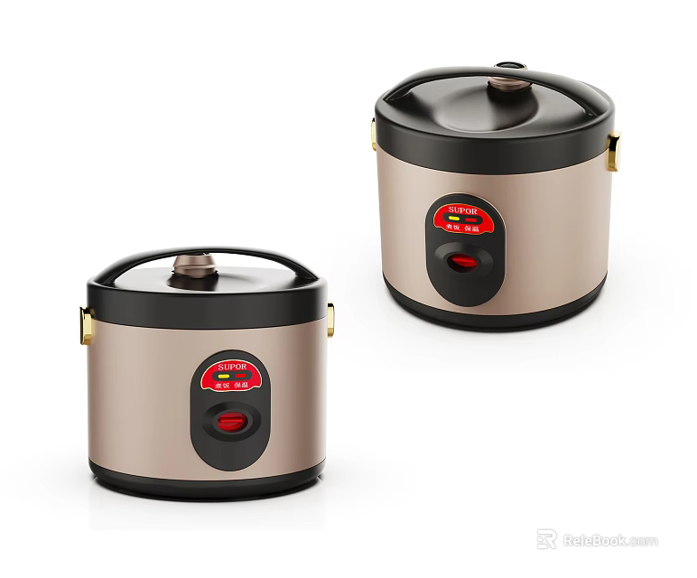 Two Gold And Black Rice Cookers With Digital Display For Kitchen Use 3d model 