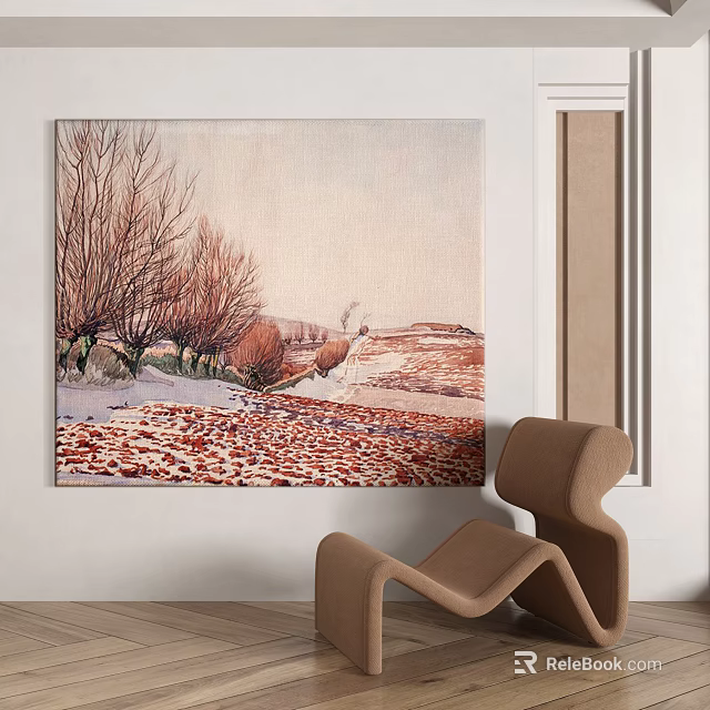 Interior Wall Art Featuring Landscape Painting Trees And Modern Chair 3d model 