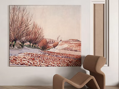 Interior Wall Art Featuring Landscape Painting Trees And Modern Chair 3d model