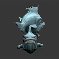 Blue Fish Monster Game Movie Character Design With Sharp Teeth Open Mouth Prominent Eyes