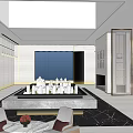 Modern Sales Office Interior With Red Sculpture Marble Floor And Property Models