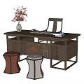 New Chinese Style Desk and Chair Desk and Chair Combination 3d model
