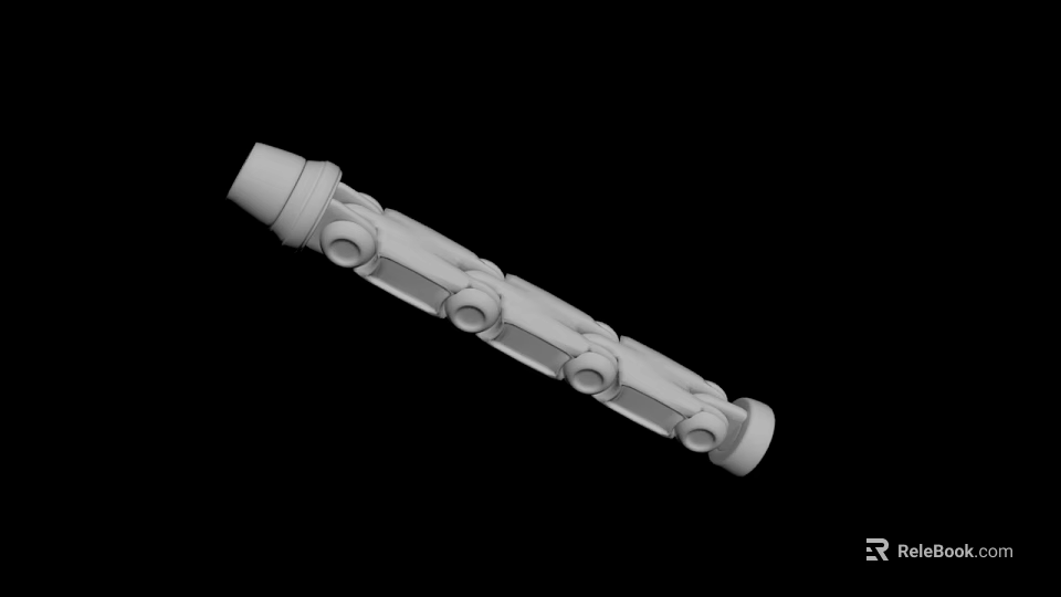 White Cylindrical Mechanical Part With Multiple Circular Components On Black Background 3d model 