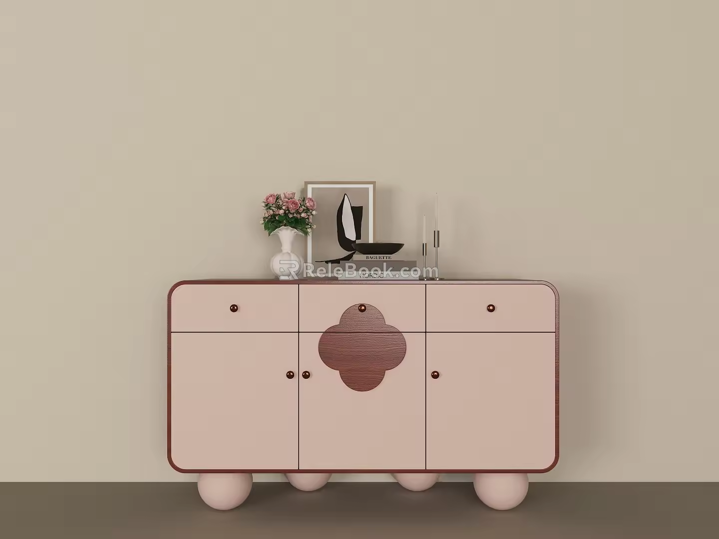 Modern cream style end view cabinet combination 3d model