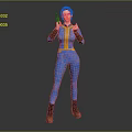 Game and Movie Character In Blue Jumpsuit With Yellow Accents And Brown Boots Posing