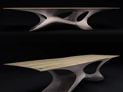 Modern Artistic Dining Table With Wooden Top And Sculptural Curved Base 3d model