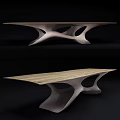 Modern Artistic Dining Table With Wooden Top And Sculptural Curved Base