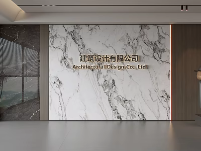 Elegant White Marble Background Wall Design For Company Lobby With Name Sign 3d model