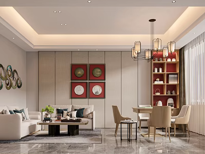 Hotel Chess Room Elegant Interior With Modern Sofa Dining Table And Decorative Chandelier 3d model