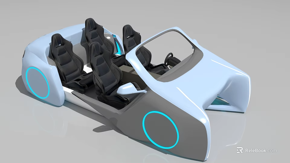 Futuristic Concept Car With Sleek Design Four Seats And Circular Blue Ring Wheels 3d model 