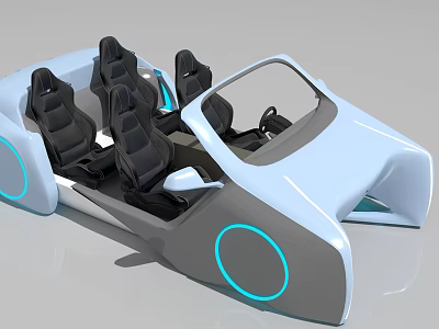Futuristic Concept Car With Sleek Design Four Seats And Circular Blue Ring Wheels 3d model