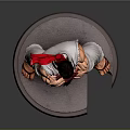 Martial Arts Man With Crossed Arms Red Headband Black Belt White Outfit On Gray Stand