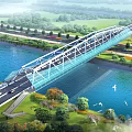 Modern White Bridge Spanning Over Calm Water With Green Grass And Blue Sky