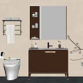 Modern Bathroom Interior With Wooden Vanity Mirror Toilet And Flowering Decorative Branch