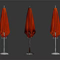Red Outdoor Umbrellas With Three Distinct Base Colors On White Background