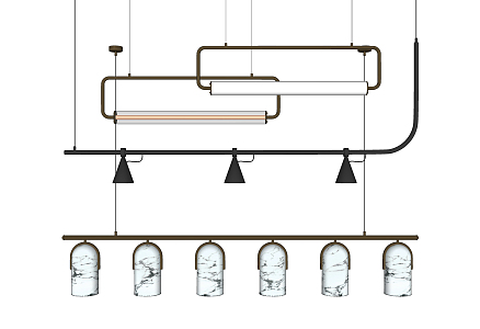 Modern chandelier long chandelier combination 3d model