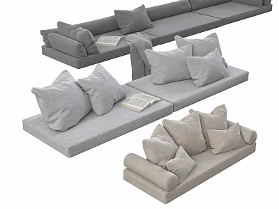 Modern Gray Sofas In Various Shapes And Sizes With Cushions And A Book 3d model
