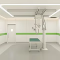 Modern Operating Room Interior Featuring White Walls Green Stripes Operating Table And Medical Equipment