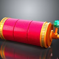 Red Cylindrical Computer Accessory With Gold Trim And Green Knob For PC Setup