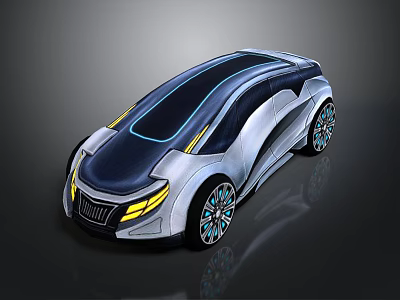Futuristic Concept Car With Sleek Design Dark Roof Silver Body And Unique Wheels 3d model