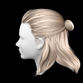Game and Movie Character 3D Head Model With Long Blonde Hair and Center Part Design