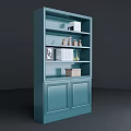 Teal Bookcase With Multiple Shelves Decorative Items Calendar And Photo Frame