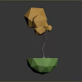 Low Poly Style Decorative Tree with Yellow Leaves in Green Geometric Pot