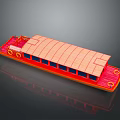 Red Boat Model With Orange Roof Blue Windows And Yellow Circular Decorations