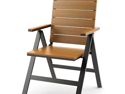 Modern Wooden Leisure Chair With Black Metal Frame And Armrests For Outdoor Use 3d model