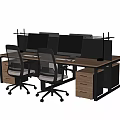 Modern Office Desk Setup With Computer Monitors Ergonomic Chairs And Drawer Cabinets 3d model