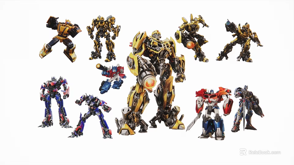Stylish Transformers Themed Decorative Hangings With Multiple Yellow Robot Character Designs 3d model 