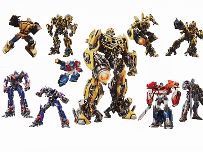 Stylish Transformers Themed Decorative Hangings With Multiple Yellow Robot Character Designs 3d model