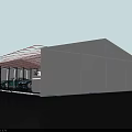 Modern Car Showroom Booth With Blue Red Cars And Display Screen