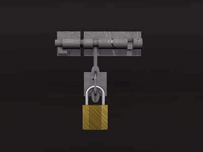 Durable Metal Latch With Brass Padlock For Home Security Lock Design 3d model