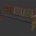 Classic Wooden Outdoor Bench With Lattice Back Design And Yellow Legs For Garden Use