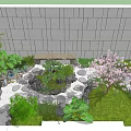 Rooftop Garden Design With Pink Flowering Tree Stone Path Green Plants Rocks And Pebbles
