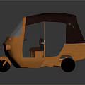 Orange Tricycle With Brown Canopy Transparent Windshield Pink Lights And Black Wheels