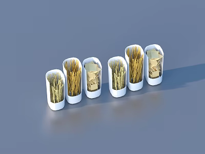 Practical White Toothpick Holders With Golden Toothpicks Arranged In A Row 3d model