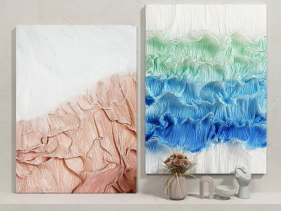 3D Textured Wall Art with Pink White Blue Green Wavy Design and Decorative Ornaments 3d model
