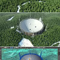 Large Radio Telescope With Circular Dish Antenna Surrounded By Forest Trees