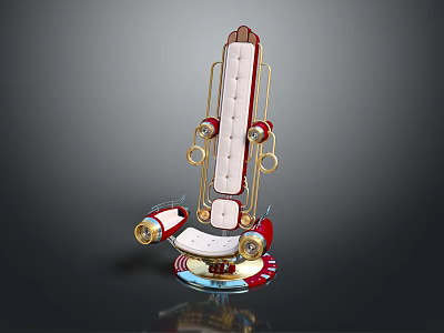 Vintage Decorative Mechanical Device With Red Gold White Vertical Structure And Circular Base 3d model