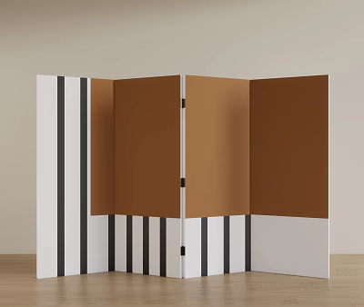 Modern Foldable Room Divider With White Black Stripes And Brown Panels 3d model