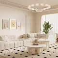 French Cream Style Sofa Coffee Table Combination Fabric Sofa Mother and Mother Coffee Table Pillow Decorative Painting Single Sofa 3d model
