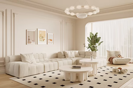 French Cream Style Sofa Coffee Table Combination Fabric Sofa Mother and Mother Coffee Table Pillow Decorative Painting Single Sofa 3d model