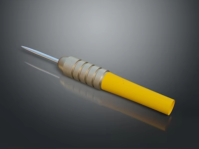 Household Utility Tool With Yellow Handle And Coiled Silver Metal Shank 3d model